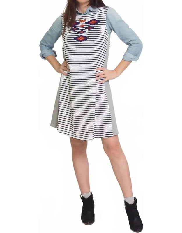 Embroidered Stripe Dress