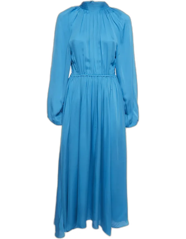 Crepe Mock Neck Tie Up Midi Dress