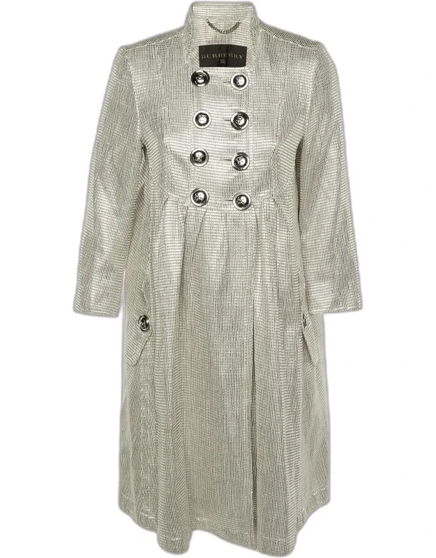 Silver Lurex Detail Double Breasted Coat