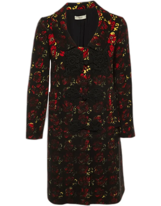 Printed Virgin Wool Button Front Coat