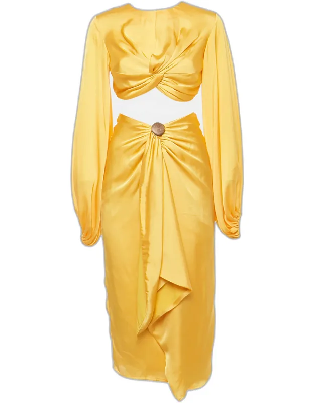 Satin Draped Crop Top And Skirt Set