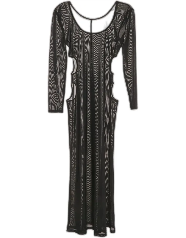 Mesh Long Sleeve Cut-out Maxi Dress