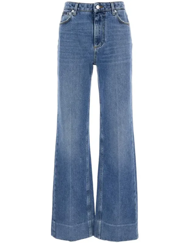 Wide Leg Jeans With Logo Patch On The Rear In Denim