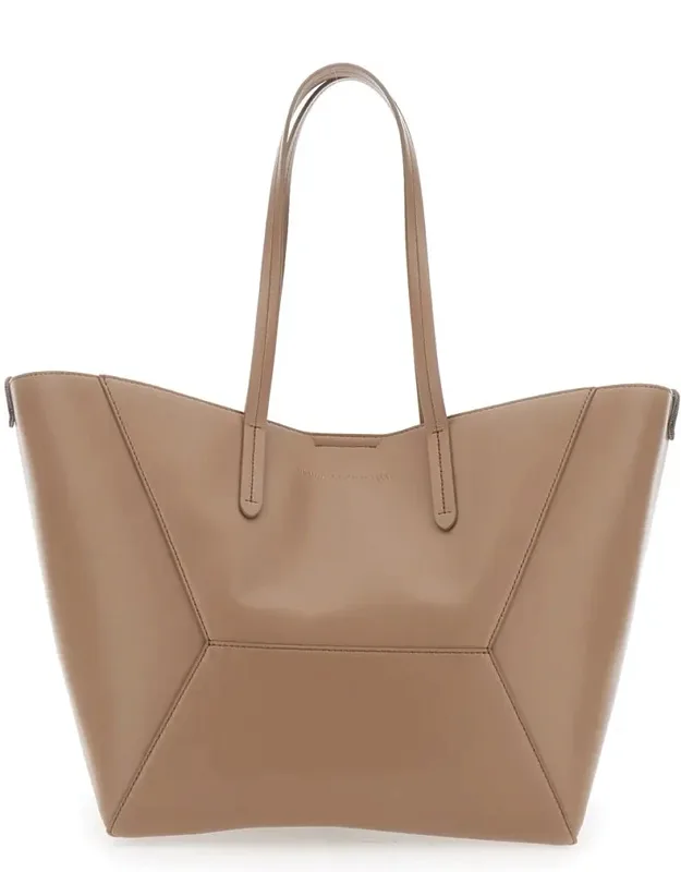 Tote Bag With Logo Lettering And Geometric Panels Design In Leather