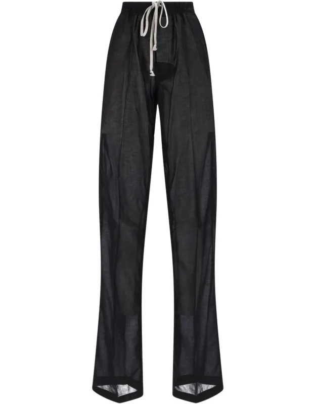 Straight Pants With High Waist Elastic And Button Closure
