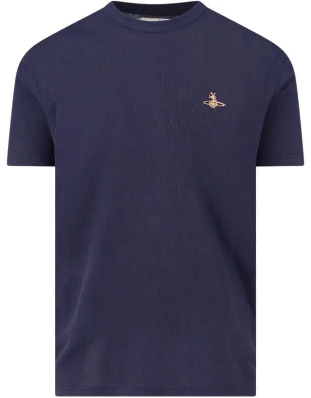 "vivienne Westwood 'orb' Logo T-shirt With Ribbed Pattern And Contrast Embroidery"
