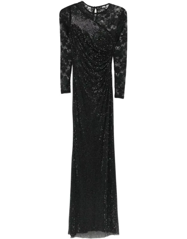 Self-portrait Dress With Sheer Lace Sleeves And Asymmetric Design