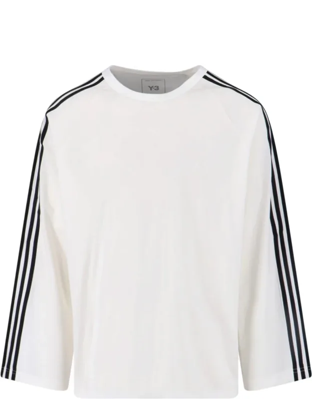Y-3 Logo T-shirt With Crewneck And Contrasting Bands On The Sleeve