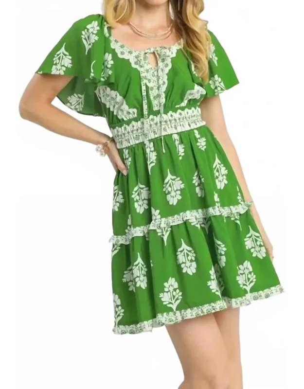 Floral Ruffle Trim Tiered Mini Dress