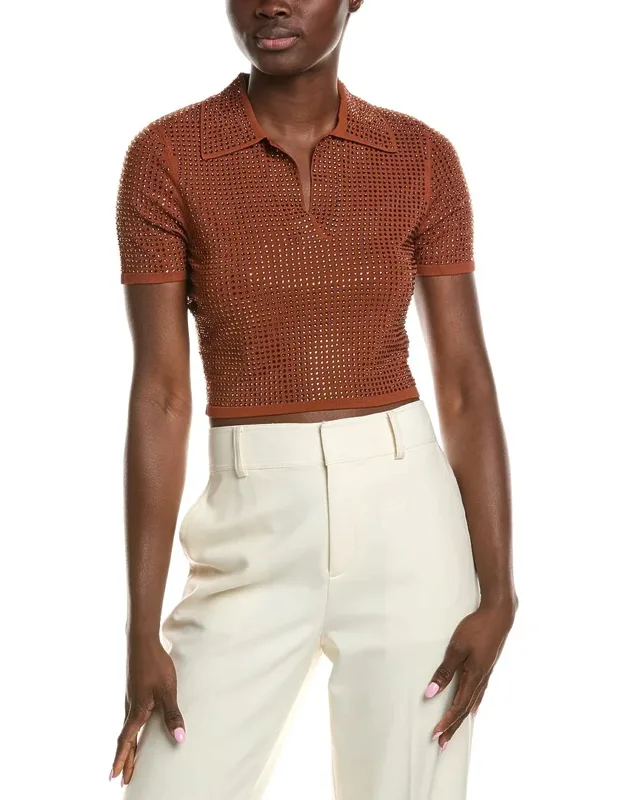 Rhinestone Crop Polo Shirt