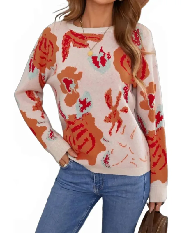 Floral Pattern Drop Shoulder Sweater