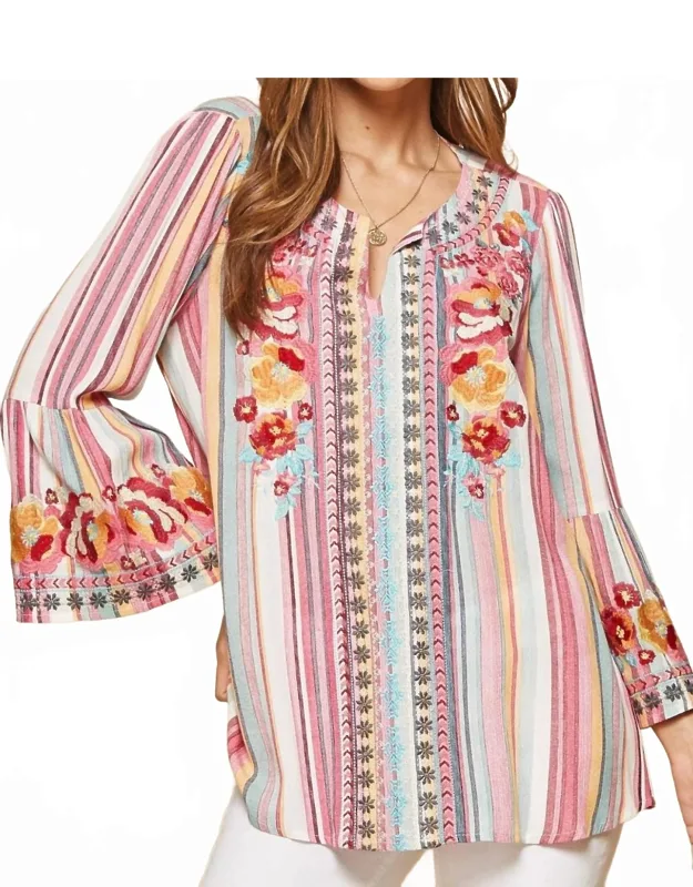 Embroidered Striped Top