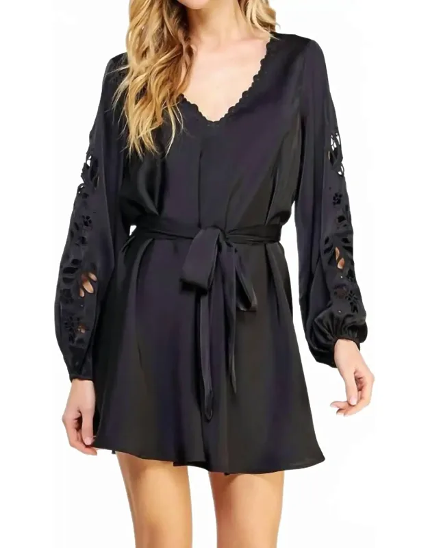 Embroidered Cutout Detail Satin Mini Dress