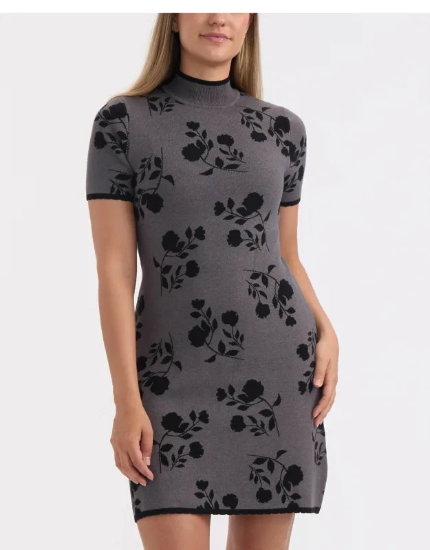 Floral Short Sleeve Sweater Dress