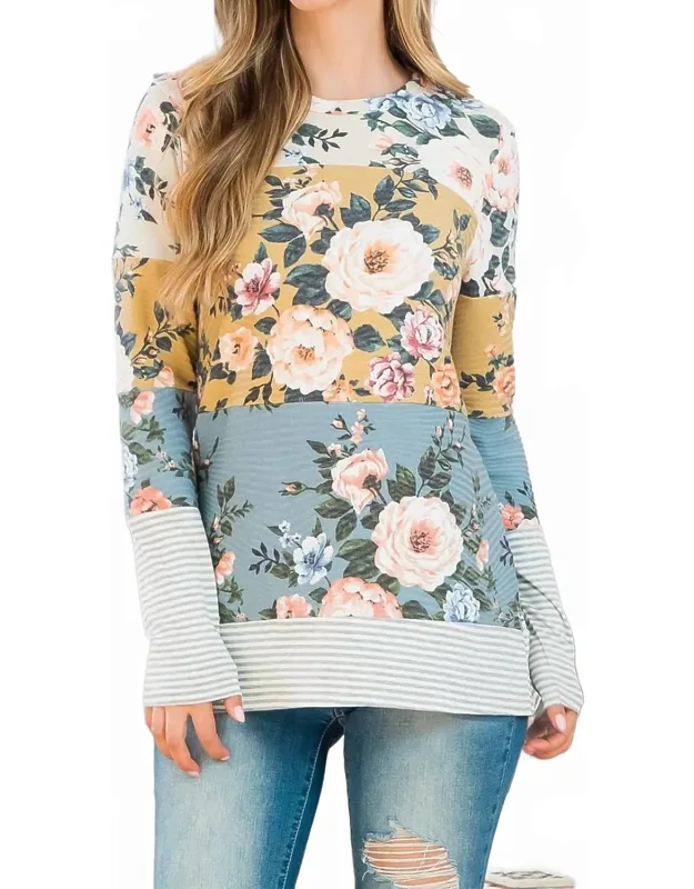 Color Block Rib Floral Top