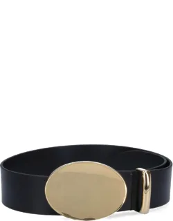 "belt With Gold Metal Oval Buckle"