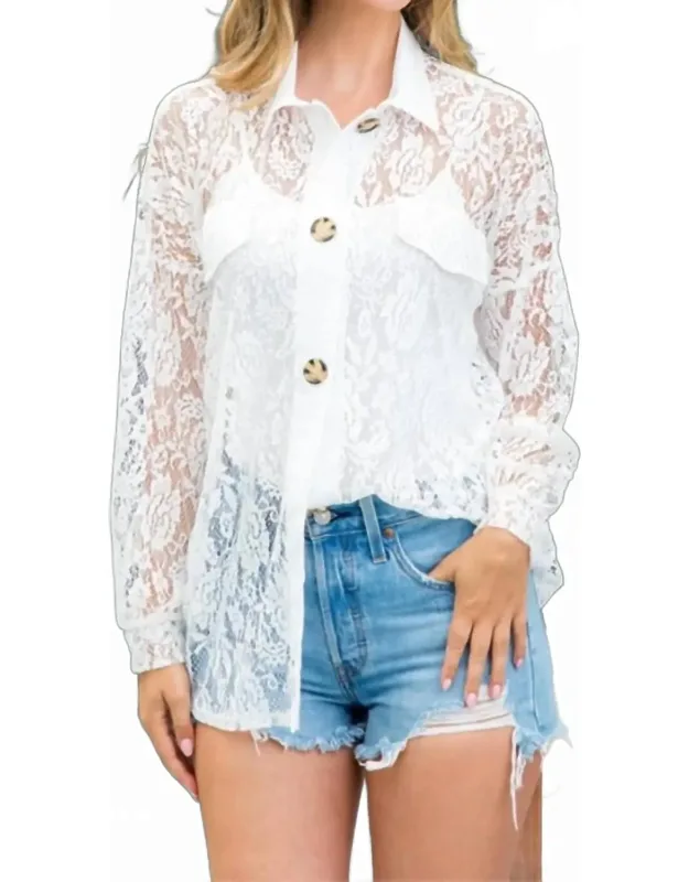 Long Sleeve Button Down Lace Top