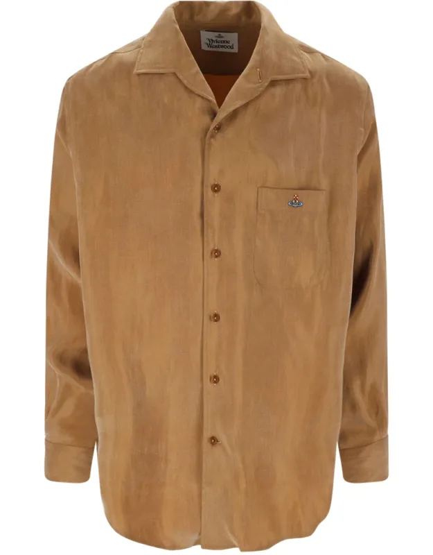 Suede Effect Shirt With Classic Collar And Multicolor "orb" Logo Embroidery