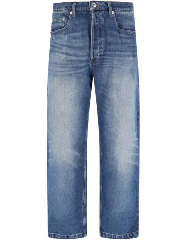 Straight Jeans With Distressed Wash, Mid Waist