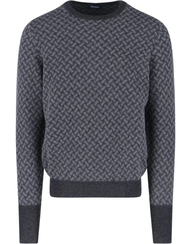 Cashmere Sweater With All-over Jacquard Pattern And Crew Neck