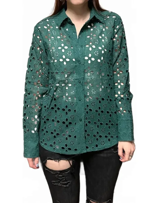 Jackie Eyelet Lace Button Down Top