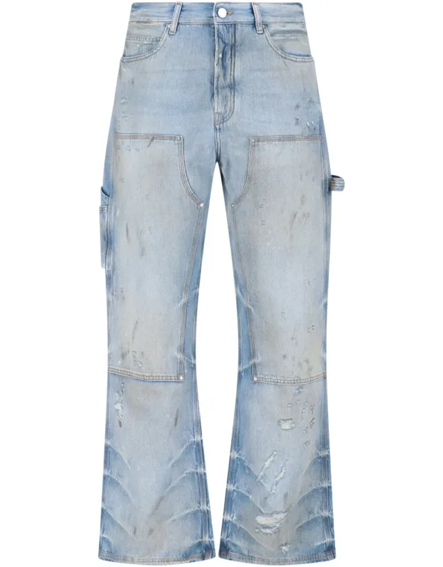 Carpenter Jeans With Distressed Wash And Five Pocket Design
