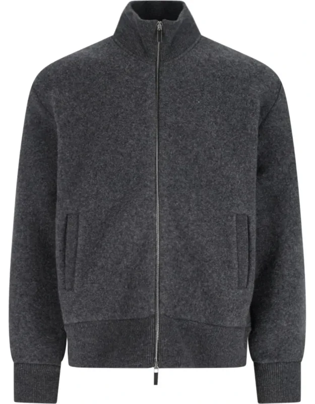 Wool Zip Jacket With High Neck And Double Zip Closure