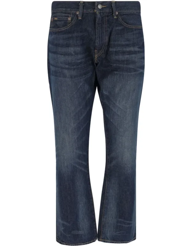 Straight Jeans With Used-effect Wash And Mid Waist