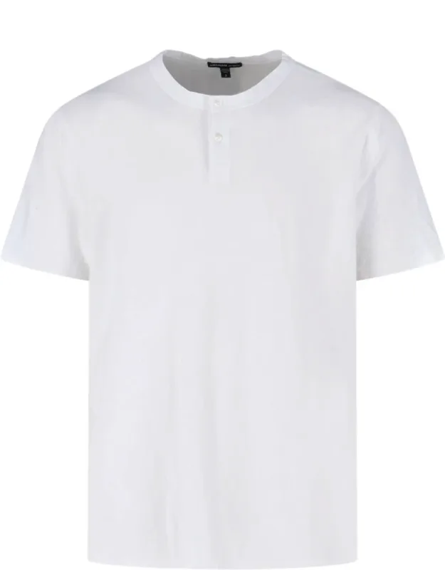 Classic T-shirt With Button Closure, Short Sleeves, Straight Hem