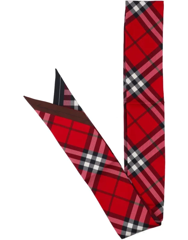 'check' Scarf In Silk With Logo Label And Brown Hem