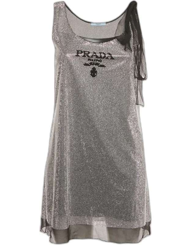 Rhinestone Embellished Tie-up Sleeve Mini Dress