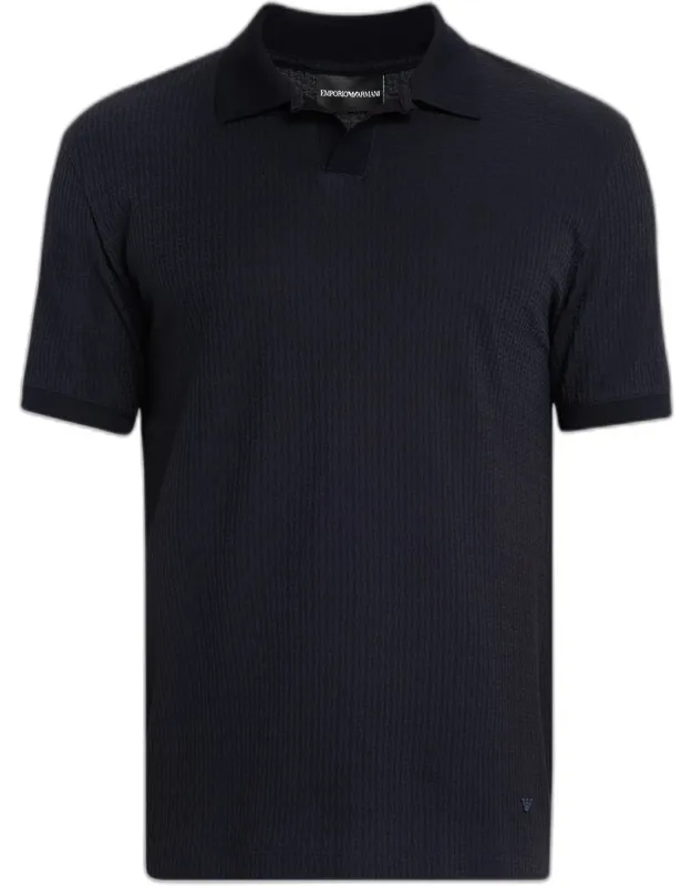 Chain Stitch Jacquard Knit Polo Shirt