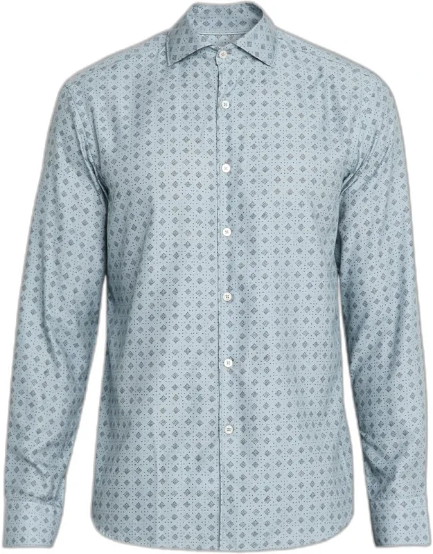 Cotton And Lyocell Geometric-print Sport Shirt