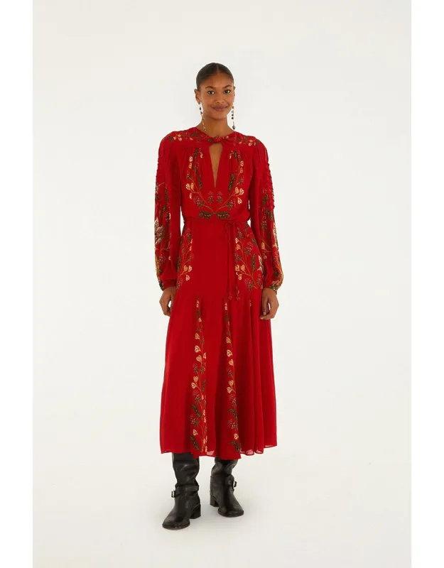 Berry Garden Long Sleeve Pleated Maxi Dress