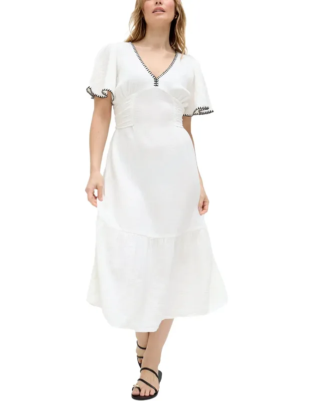 Delilah V-neck Front Tie Midi Dress