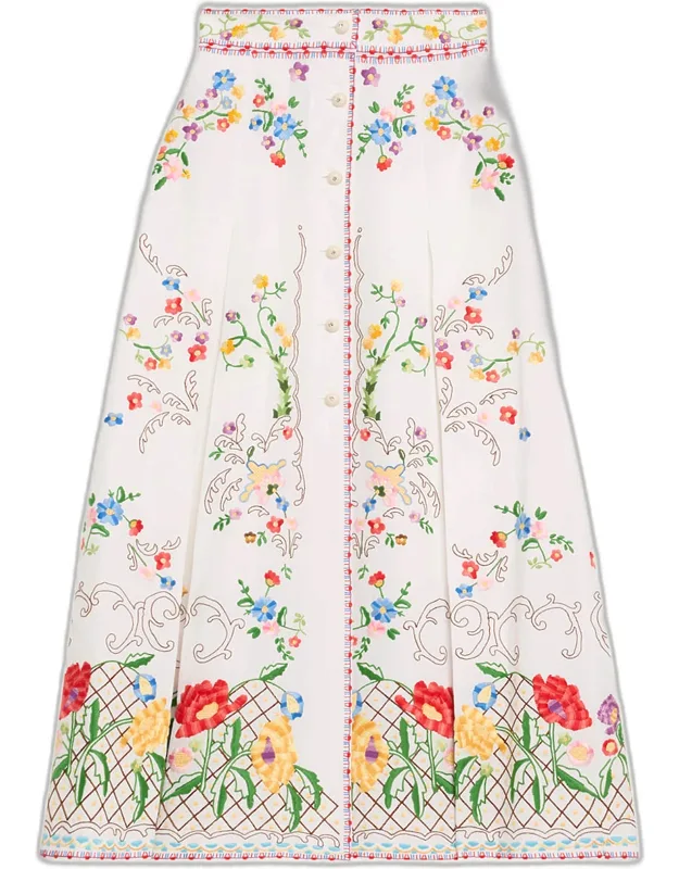 Floral Embroidered Midi Skirt