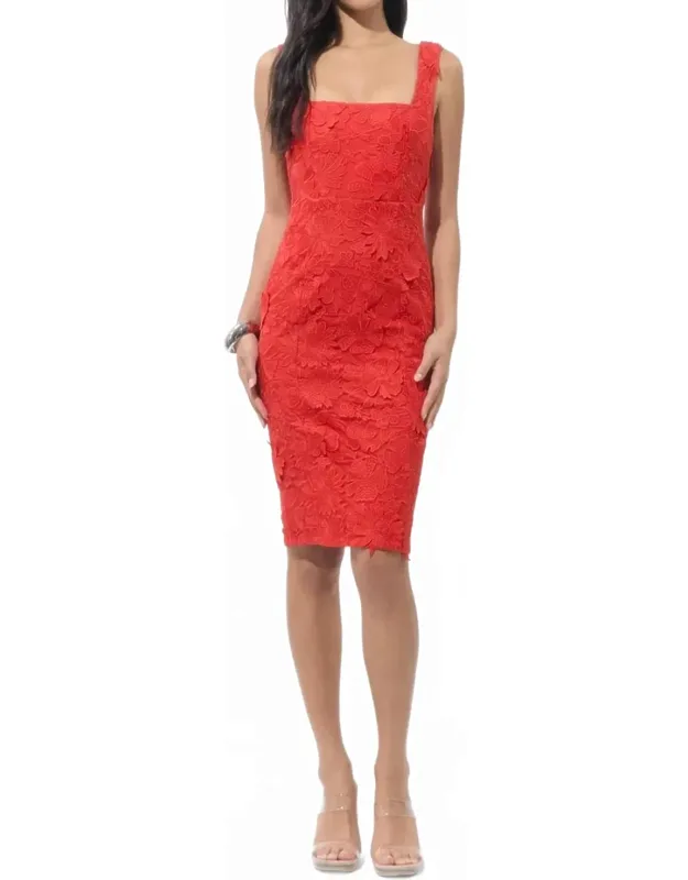 Embroidered Flower Midi Dress