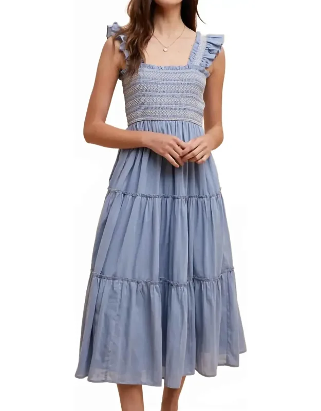 Contrast Stitched Smocked Maxi Dress