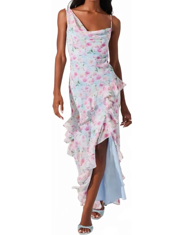 Asymmetric Floral Ruffle Dress