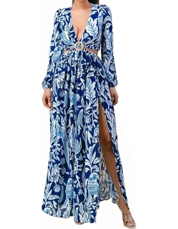 Chiffon O Ring Detail Floral Dress
