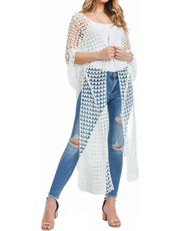 Long Crocheted Open Cardigan