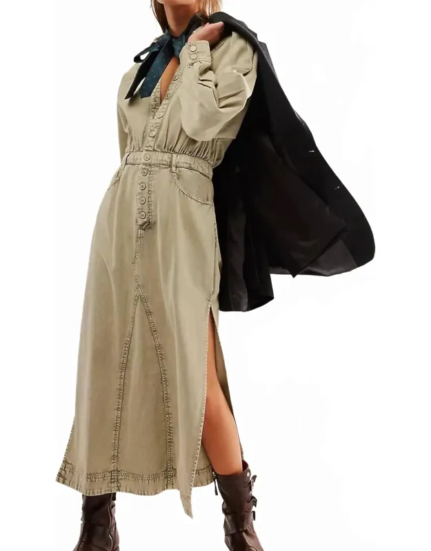 Mad Love Denim V-neck Midi Dress