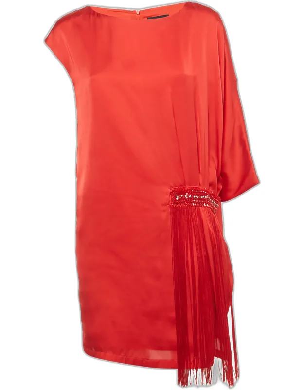 Satin Fridge Detail Tunic Mini Dress
