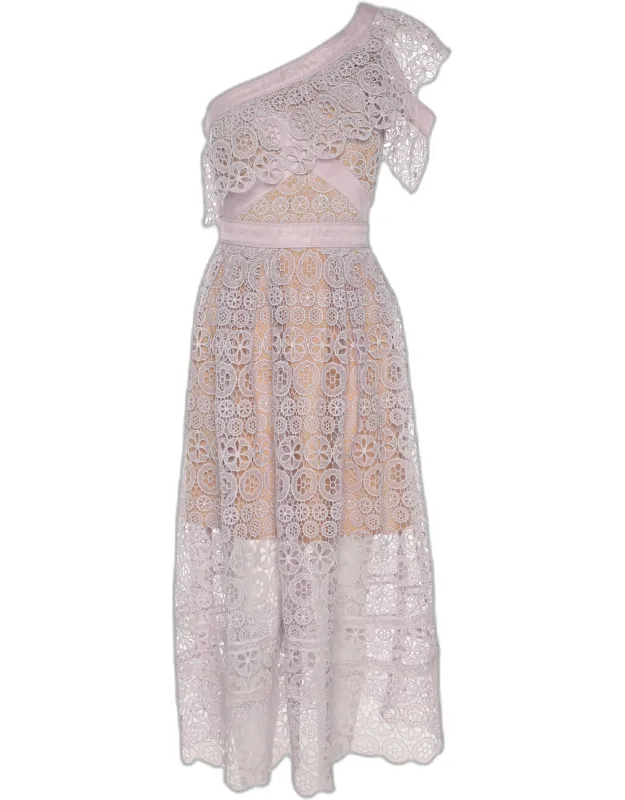Lilac Lace One Shoulder Midi Dress