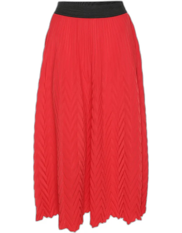 Pleated Accents Crepe Midi Skirt