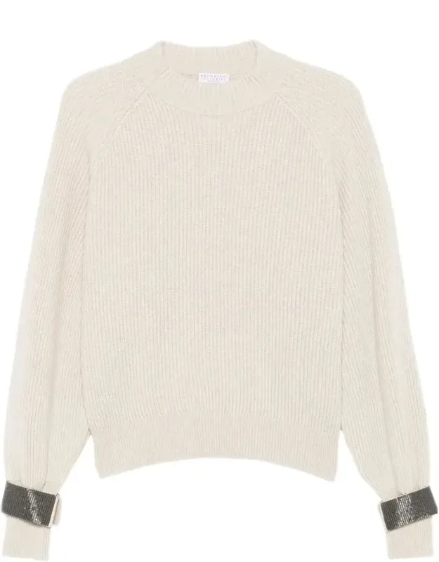 Ribbed Sweater With Jeweled Cuffs