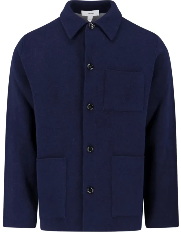 Wool Jacket, Classic Collar, Button Closure, Top Flat Pocket, Two Front Pockets, Straight Hem