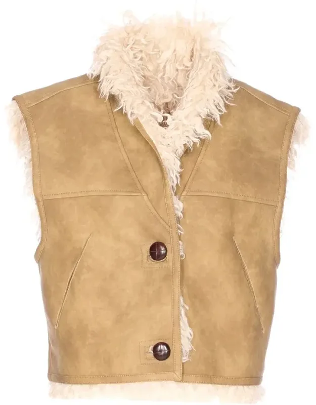 Clara Vest With Frontal Buttons Closure, V-neck, Sleeveless, Inner Faux Fur