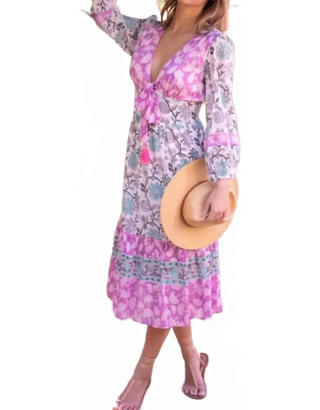 Magnolia Midi Dress In Mixed Prints
