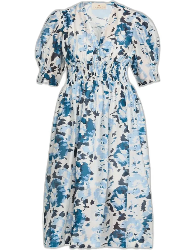 Puff-sleeve Midi Dress